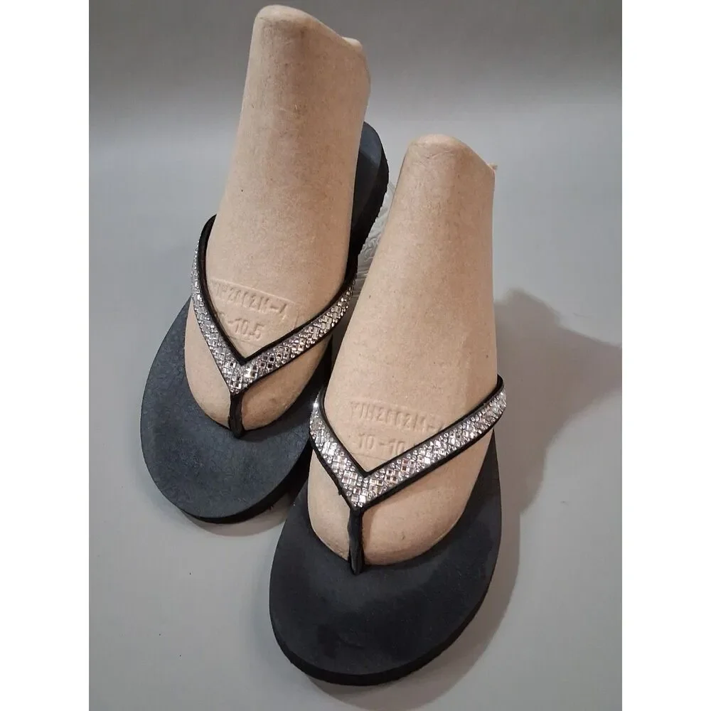 Skechers Womens Meditation Rhinestone Yoga Foam Flip Flop Sandals Black Size 6